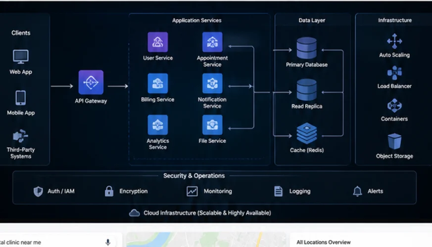 Scalable SaaS architecture connecting applications, services, data and cloud infrastructure
